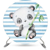 Aperturee - Blue White Bamboo Panda Round Baby Shower Backdrop